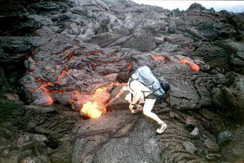 People playing with lava,  fire, explosion.