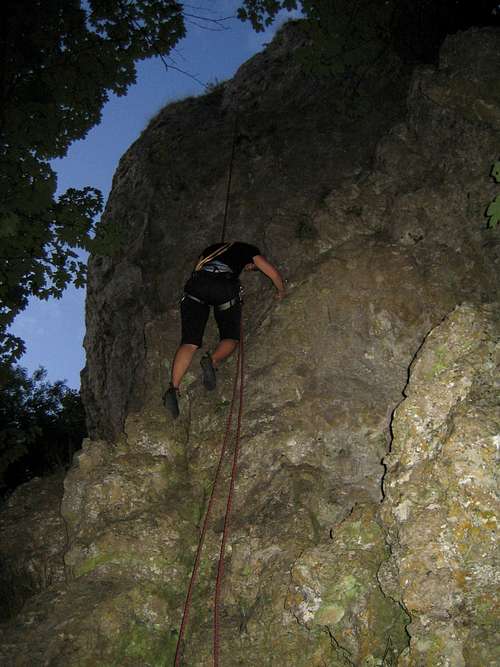 Abseiling in the last light at Beutelfels