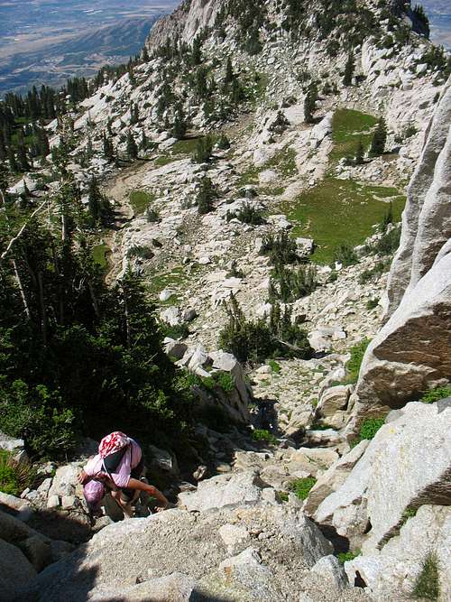Melissa ascending Lone Peak's northwest ridge