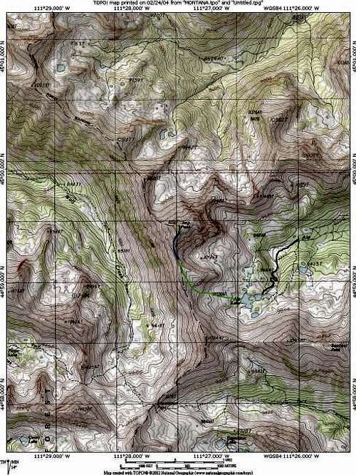 The South ridge route marked...