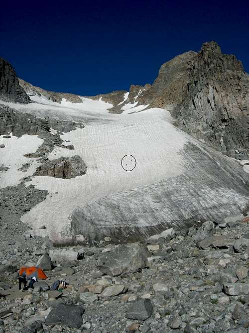 Climbing the glacier on Bastion's southeast face