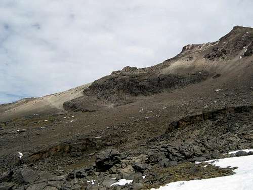 Looking up at the scree slope...