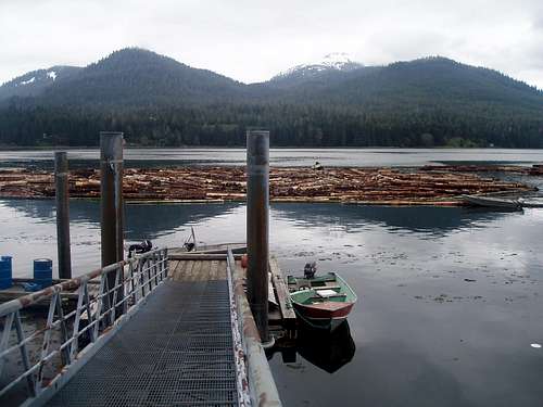 Logs at Tonka ready to be floated to Wrangell, AK