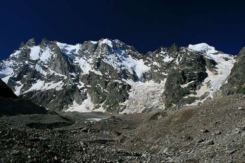 The Shkhelda Group above the Shkhelda Glacier