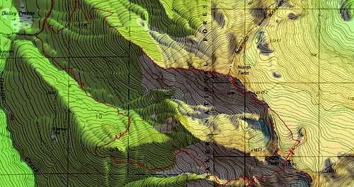 Twin Peaks Route Topo Map