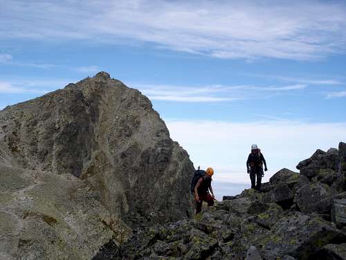 on the traverse of Cesky summit with Rysy summit at the back