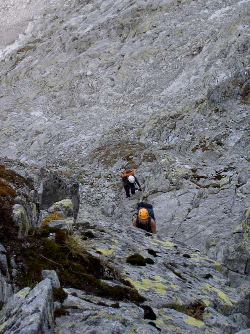 Me and Natalia climbing couloir of Cesky summit