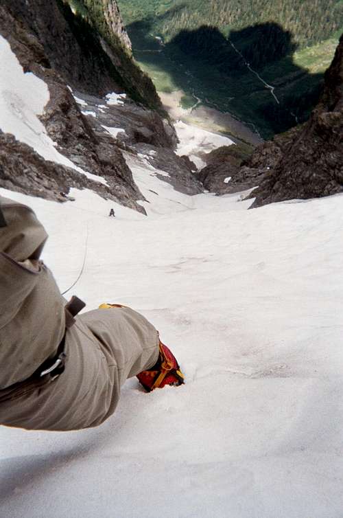 looking down the C-J Couloir