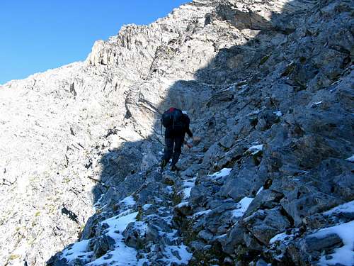 Ascent through the south wall of Grand Muveran 3051m