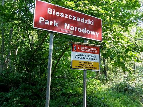 Signs at the border of Bieszczady National Park