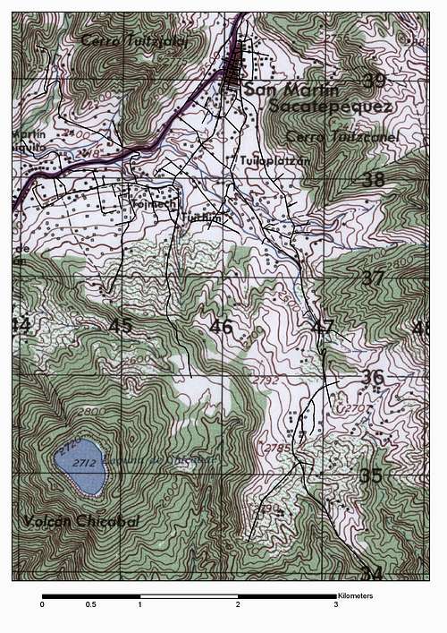 Chicabal Volcano Topographical Map