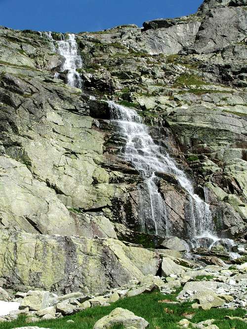Waterfall on the route to Rysy Hut