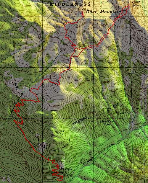 Topo Map of route to west and east goat mnt