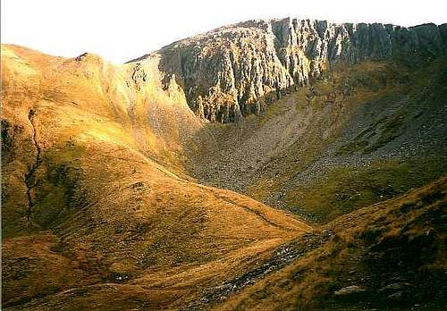 Coire Riabhach, under the West cliffs of Stob Ban