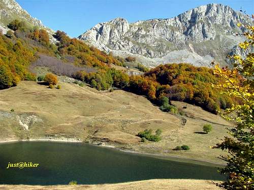 Autumn colours above lake