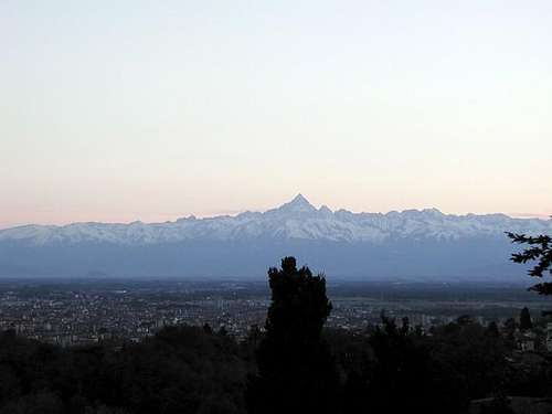 Monte Viso (3.841m) at sunset seen from the city of Turin