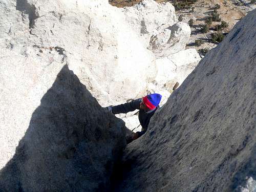 Climbing the summit block