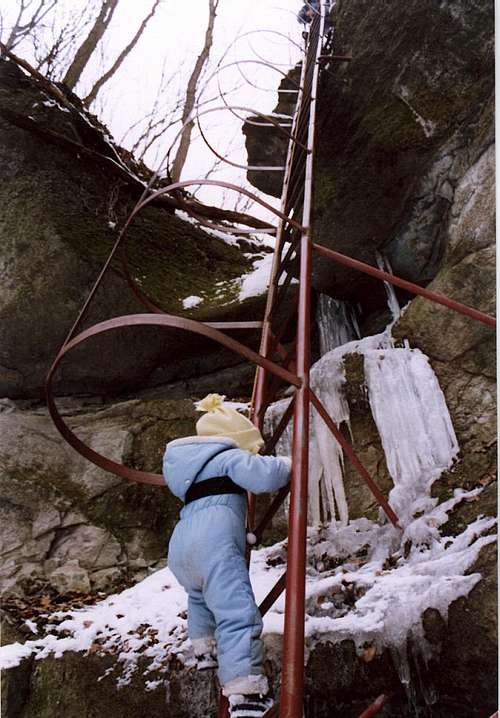 Zsófi, my daughter on the ladder of Holdvilág-árok