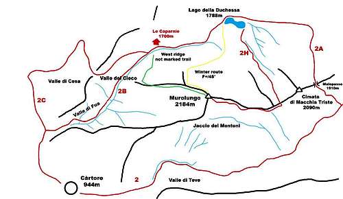 Murolungo and Duchessa lake map