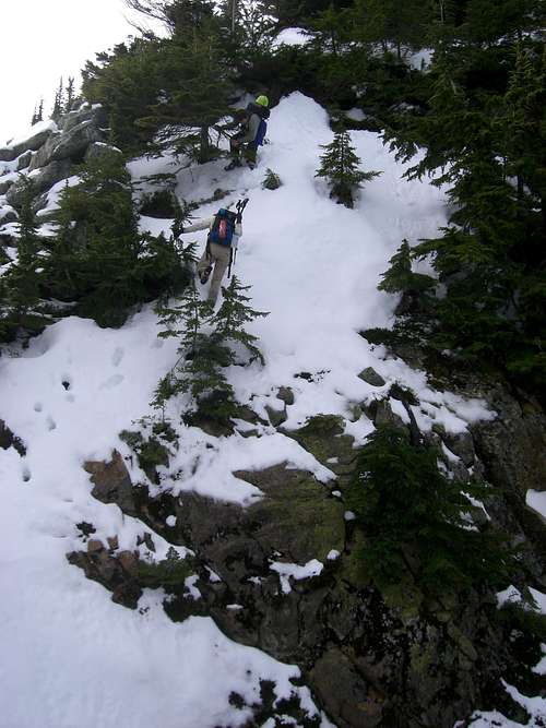 steep snow downclimbing