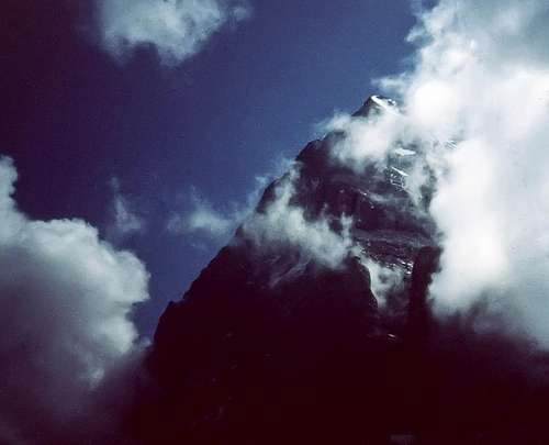 Eiger face in clouds