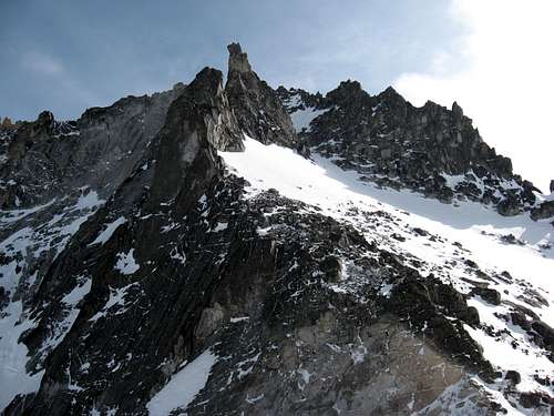 Looking up at Dragontail from Colchuck Col