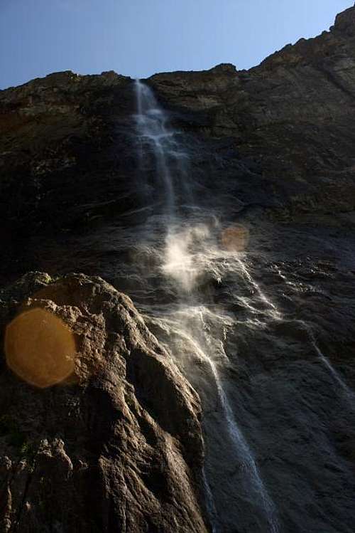 First sunlight on the waterfall