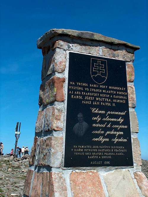John Paul II memorial on the Slovak half of the top of Babia Góra