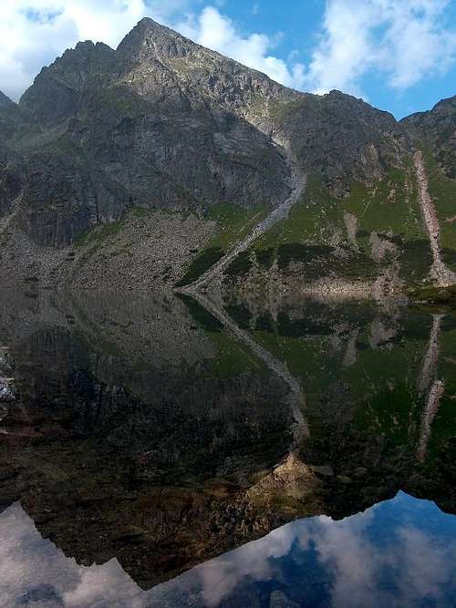 Kościelec reflecting in lake Czarny Staw Gąsienicowy