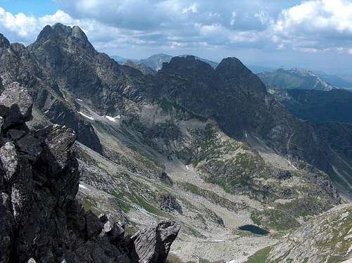 From Orla Perć, looking down lake Zmarzły Staw, and peaks Świdnica & Giewont