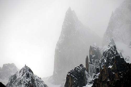  view of lady finger in fog, hunza valley,pakistan