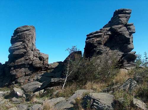 The big rocky outcrops of Obří skály on the north side of <a href=