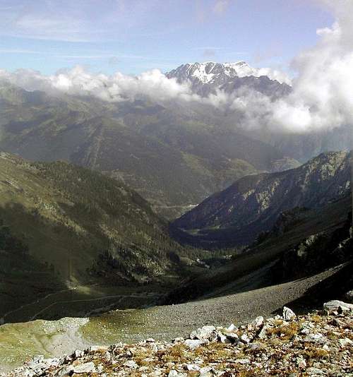 View of aligned Mont Velan and Grand Combin from Colle della Finestra