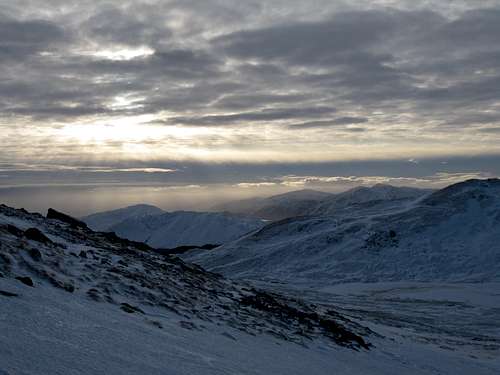 Late afternoon skies West from the slopes of Ben Nevis