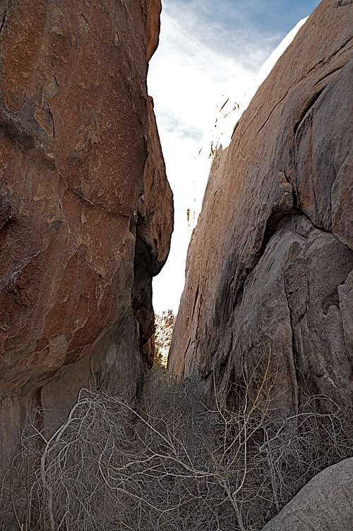 Narrow gully with Hidden Rock on the left