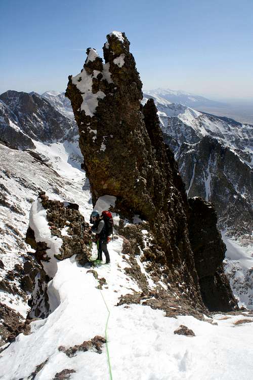 Couloir crossover point on Crestone Needle