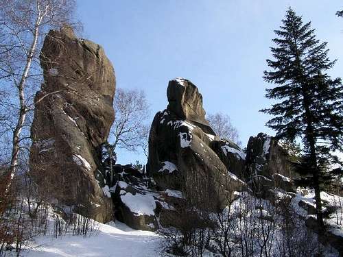 Sandstone boulders in winter scenery