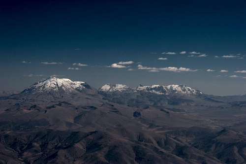 Nevado Ampato (left), Sabancaya (center) and Hualca Hualca (left)