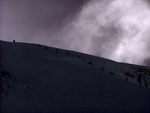 Teams coming down from the summit.