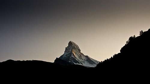 Matterhorn at dusk as seen from Zermatt