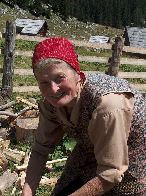 Planina v Lazu, this old woman kindly offered us to try the cheese she was making