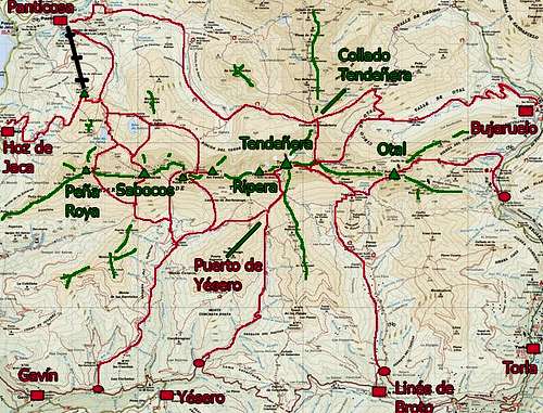 Sketch of routes in Tendeñera's range