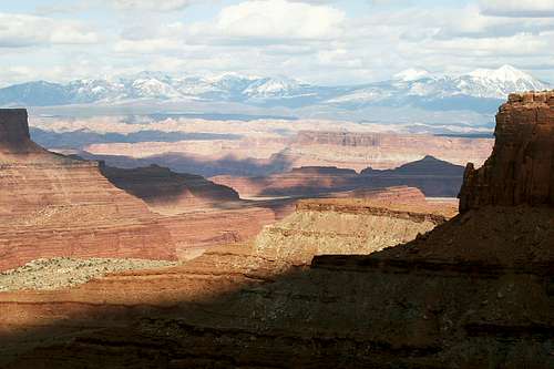 Canyonlands and the La Sals<br>As Seen From Shafer Trail