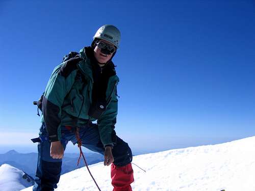 Me on Lyskamm summit, with Piramide Vincent in the background