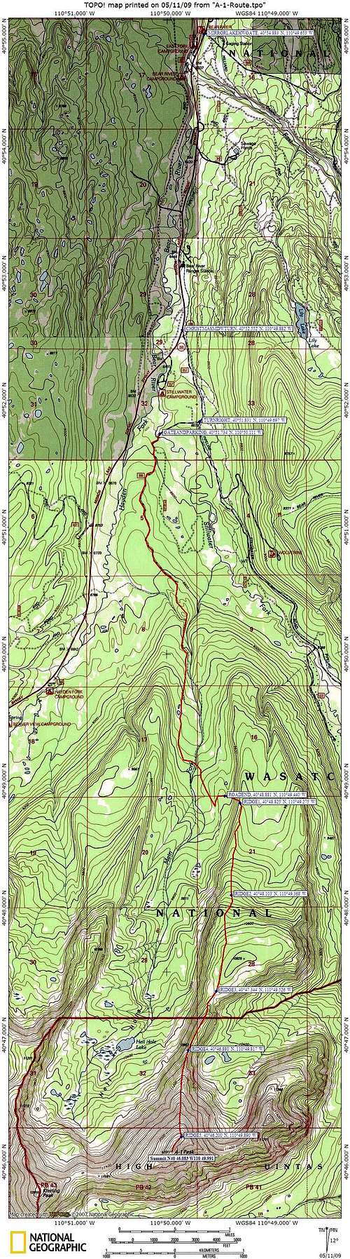 North ridge of A-1 top map