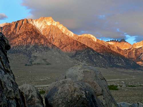 Morning alpenglow on Lone Pine Peak and Mt. Whitney