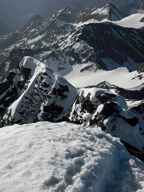 View from Grossglockner summit to Kleinglockner ridge