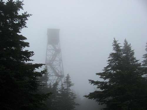 fire tower on a foggy afternoon