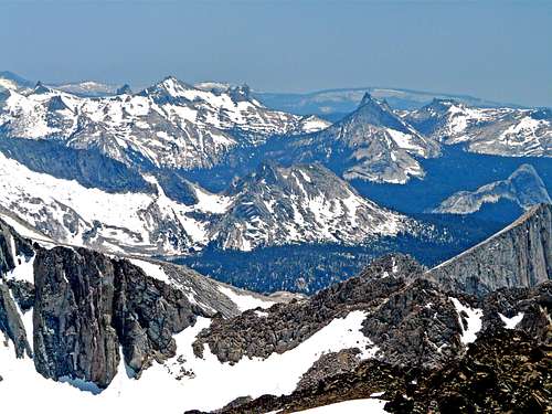 Toulumne Meadows and Cathedral Range from Excelsior Mtn.