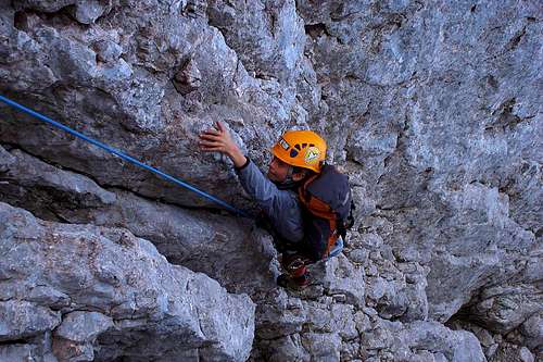 Jon Cruces climbing Pidal-Cainejo route on the north face